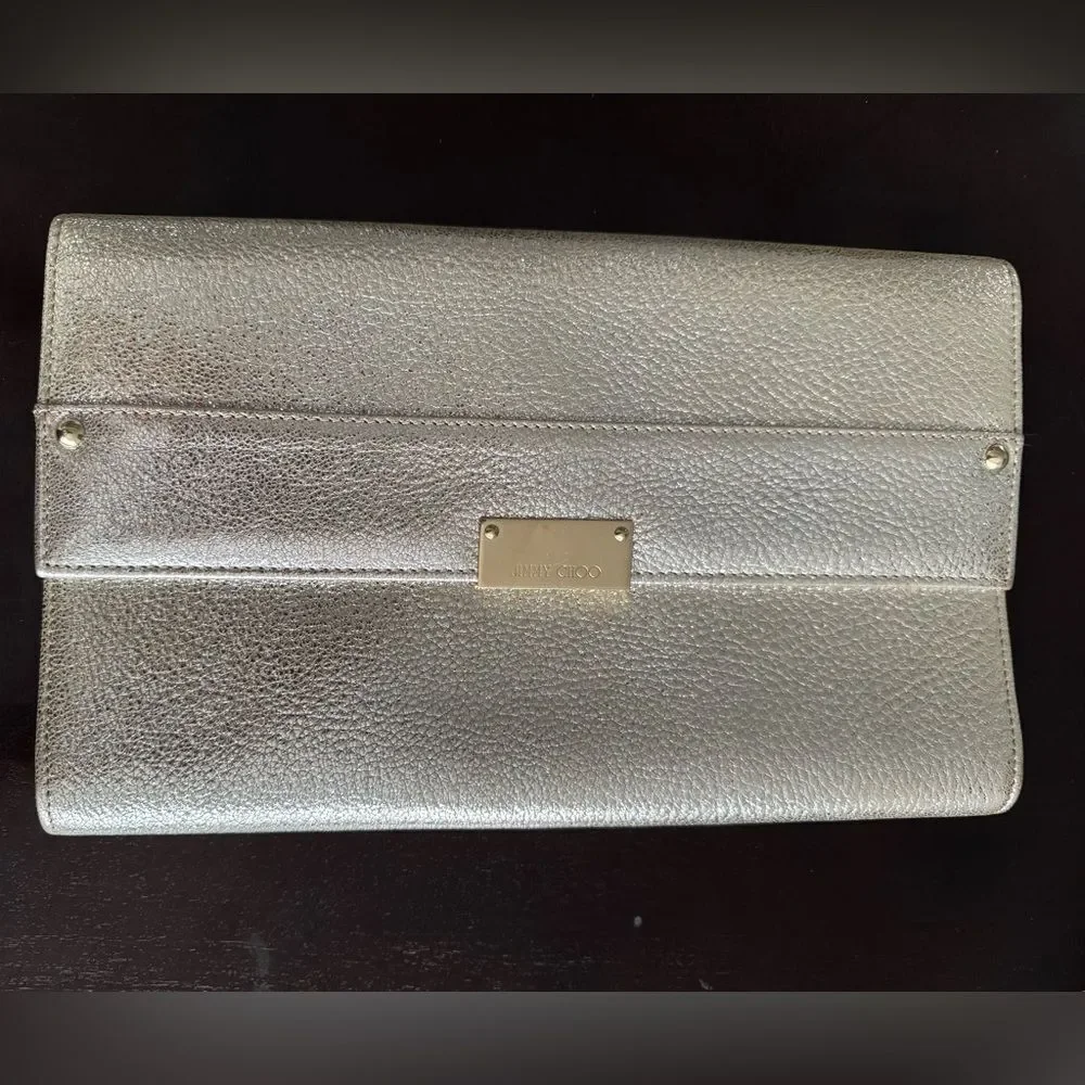 Jimmy Choo Reese Silver Metallic Clutch